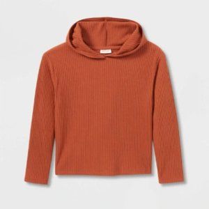 Cat & Jack Girls' L/S Cozy Ribbed Pullover Hoodie Cinnamon Orange M (7/8) NWOT